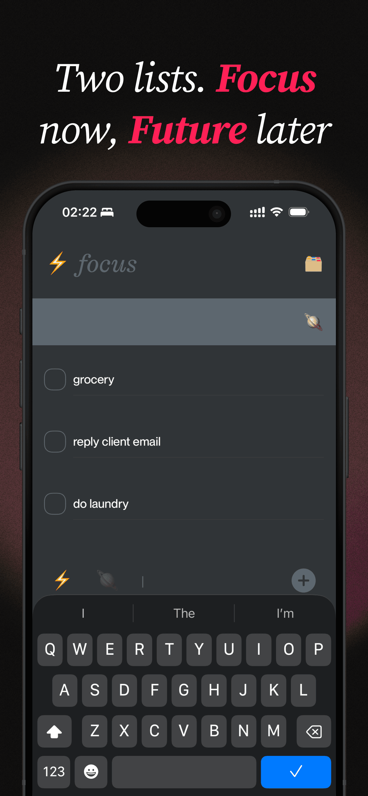 A lock screen showing the Flow widget with three tasks and a plus button to add or complete tasks directly